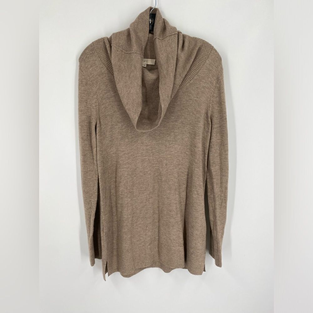 LOFT Women’s Cowl Neck Long Sleeve Tan Sweater Size S